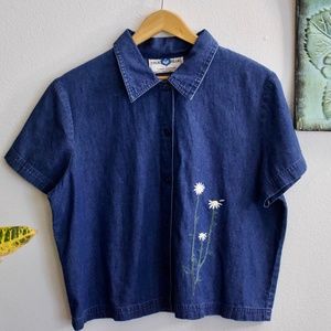 Vintage True Blue Denim Button Down T-Shirt